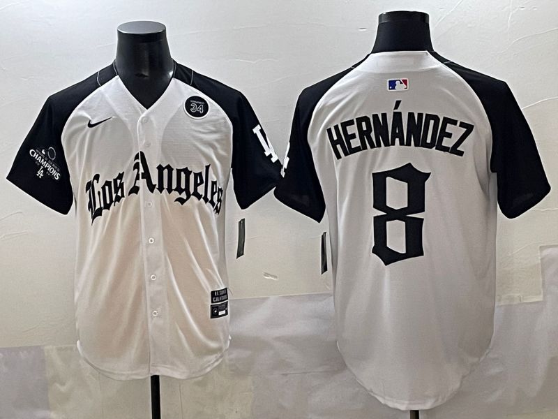 Men 2025 Los Angeles Dodgers #8 Hernandez White black Five generations Joint Name Nike MLB Jersey style 52610
